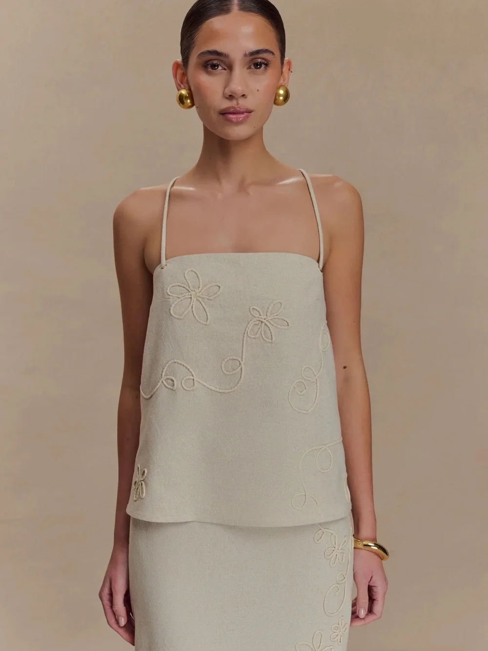 Casey - Linen Corded Embroidered Linen Top - Natural - Picture 1 of 6